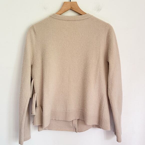 Garnet Hill Wool Ruffle Button Up Long Sleeve Cardigan Sweater Size M Cream - Picture 5 of 7